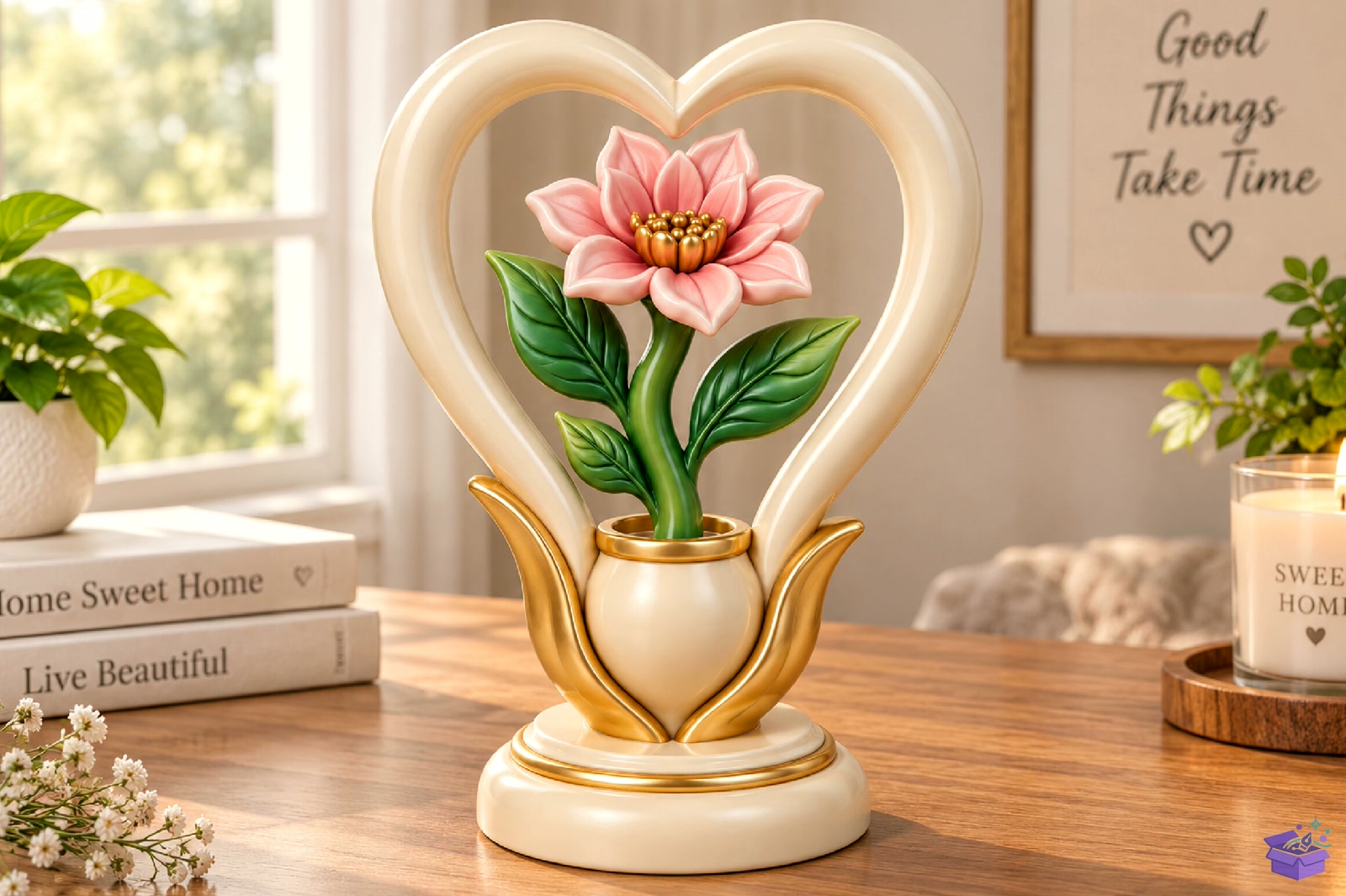 Kalp Temalı Çiçek Decorative Heykel Biblo STL 3D - 3D Baskı ve Model Dosyası (STL, OBJ, 3MF) - detaylı önizleme 4