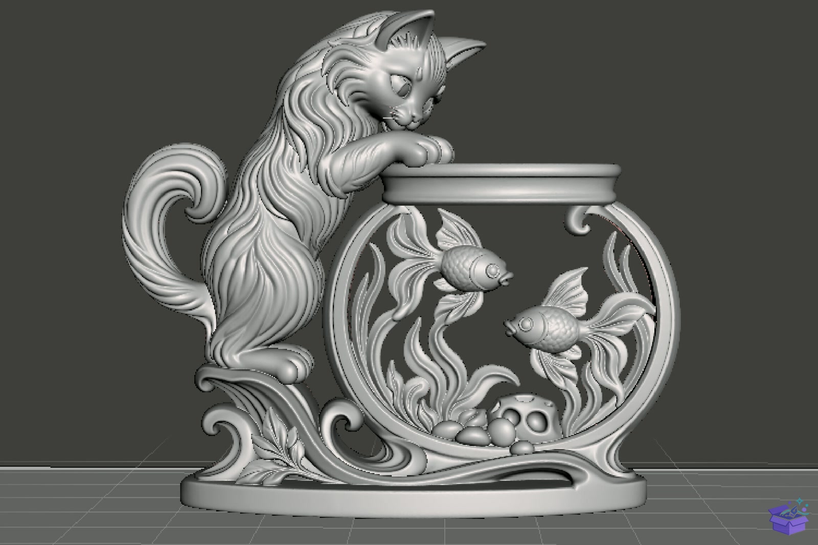 Kedi Aquarium Sculpture 3D STL - 3D Baskı ve Model Dosyası (STL, OBJ, 3MF) - detaylı önizleme 3