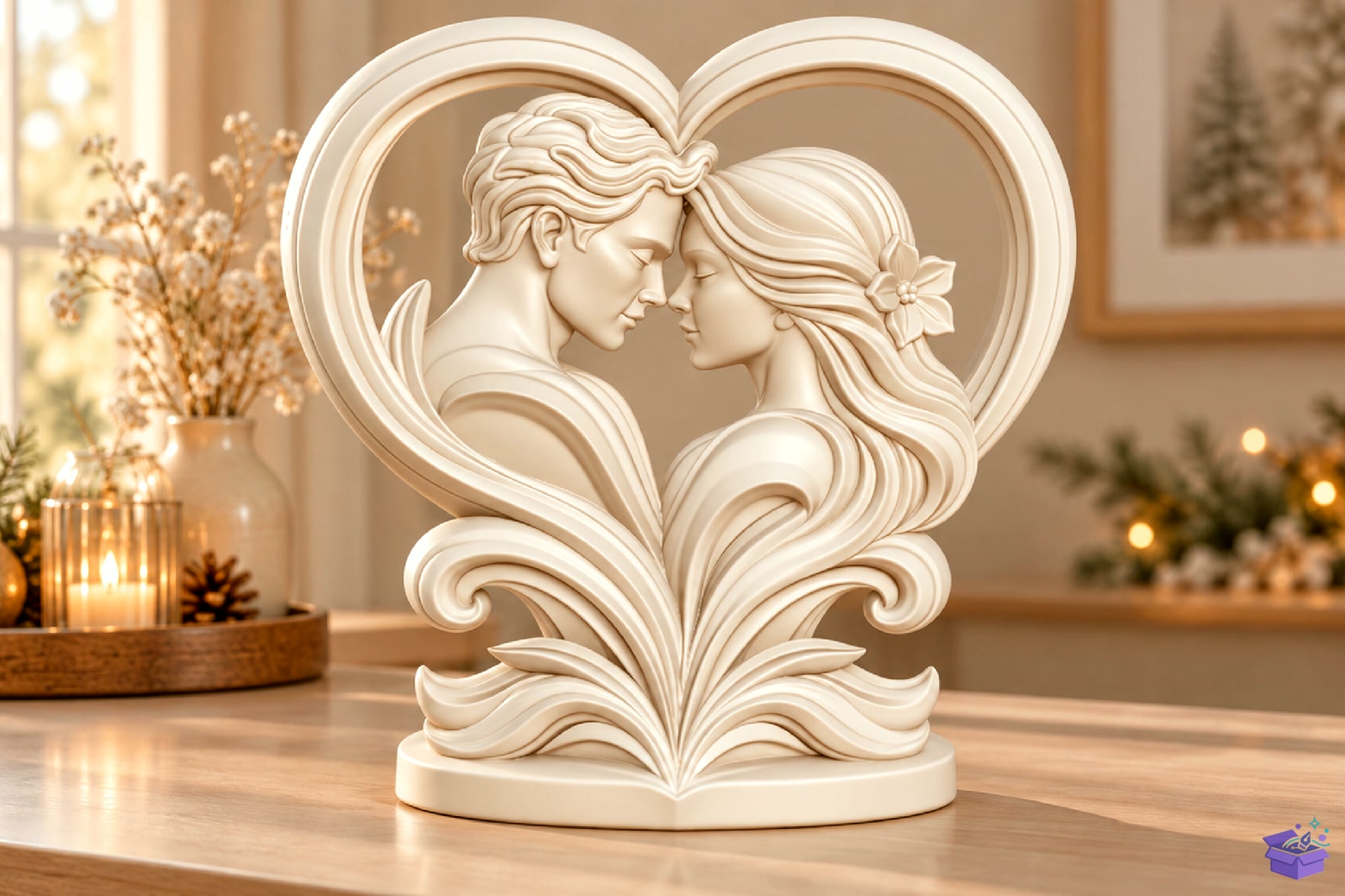 Romantic Couple Kalp Temalı Sculpture 3D STL - 3D Baskı ve Model Dosyası (STL, OBJ, 3MF)