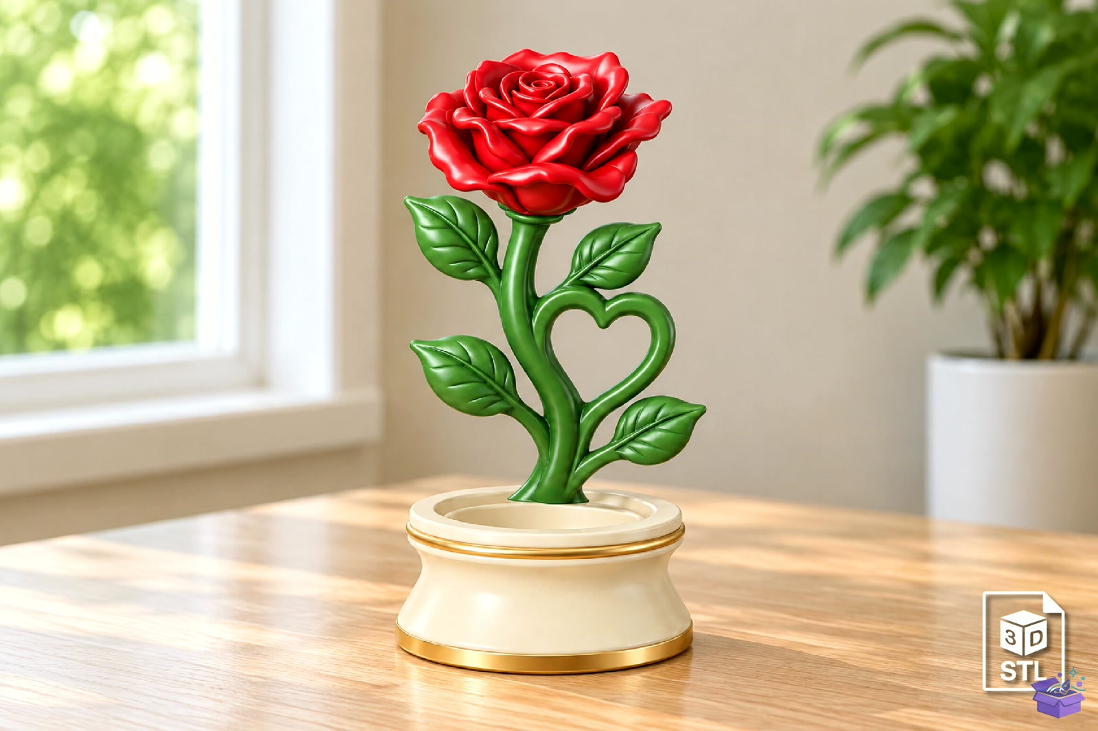 Romantic Rose Kalp Temalı Saksı Tasarımı STL 3D Baskı - 3D Baskı ve Model Dosyası (STL, OBJ, 3MF)