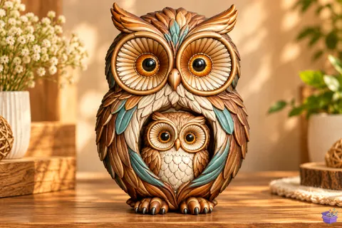 Cute Owl Family Sculpture 3D STL - 3D Baskı ve Model Dosyası (STL, OBJ, 3MF) - 3D Baskı  İndir (STL, OBJ, 3MF)