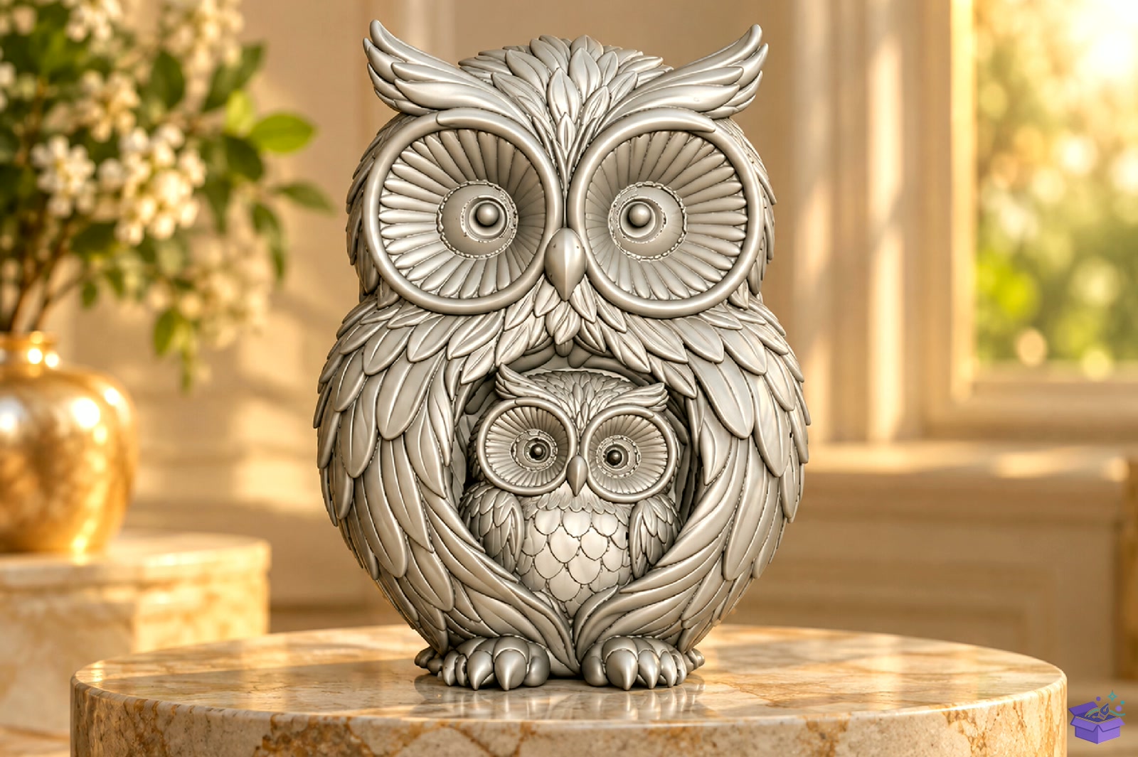 Cute Owl Family Sculpture 3D STL - 3D Baskı ve Model Dosyası (STL, OBJ, 3MF) - detaylı önizleme 2
