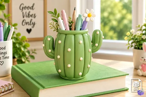 Cactus Masaüstü Kalemlik STL 3D Baskı - 3D Baskı ve Model Dosyası (STL, OBJ, 3MF) - 3D Baskı  İndir (STL, OBJ, 3MF)