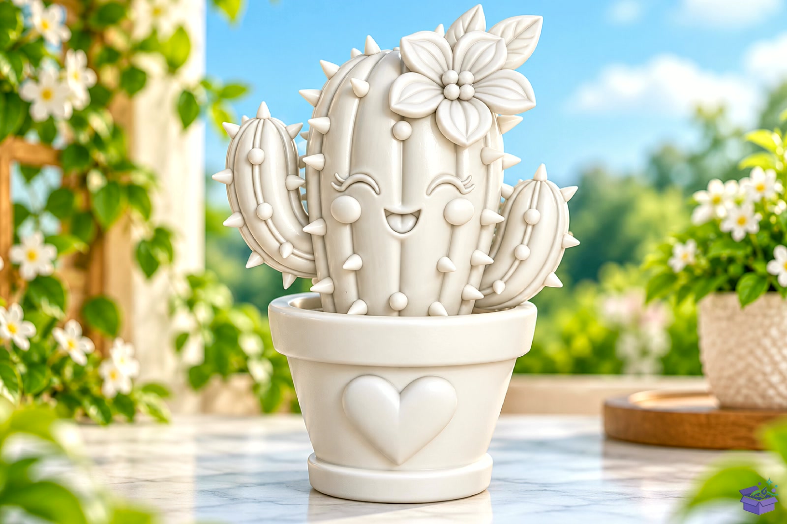 Cute Smiling Cactus İn Kalp Temalı Pot 3D STL - 3D Baskı ve Model Dosyası (STL, OBJ, 3MF) - detaylı önizleme 2