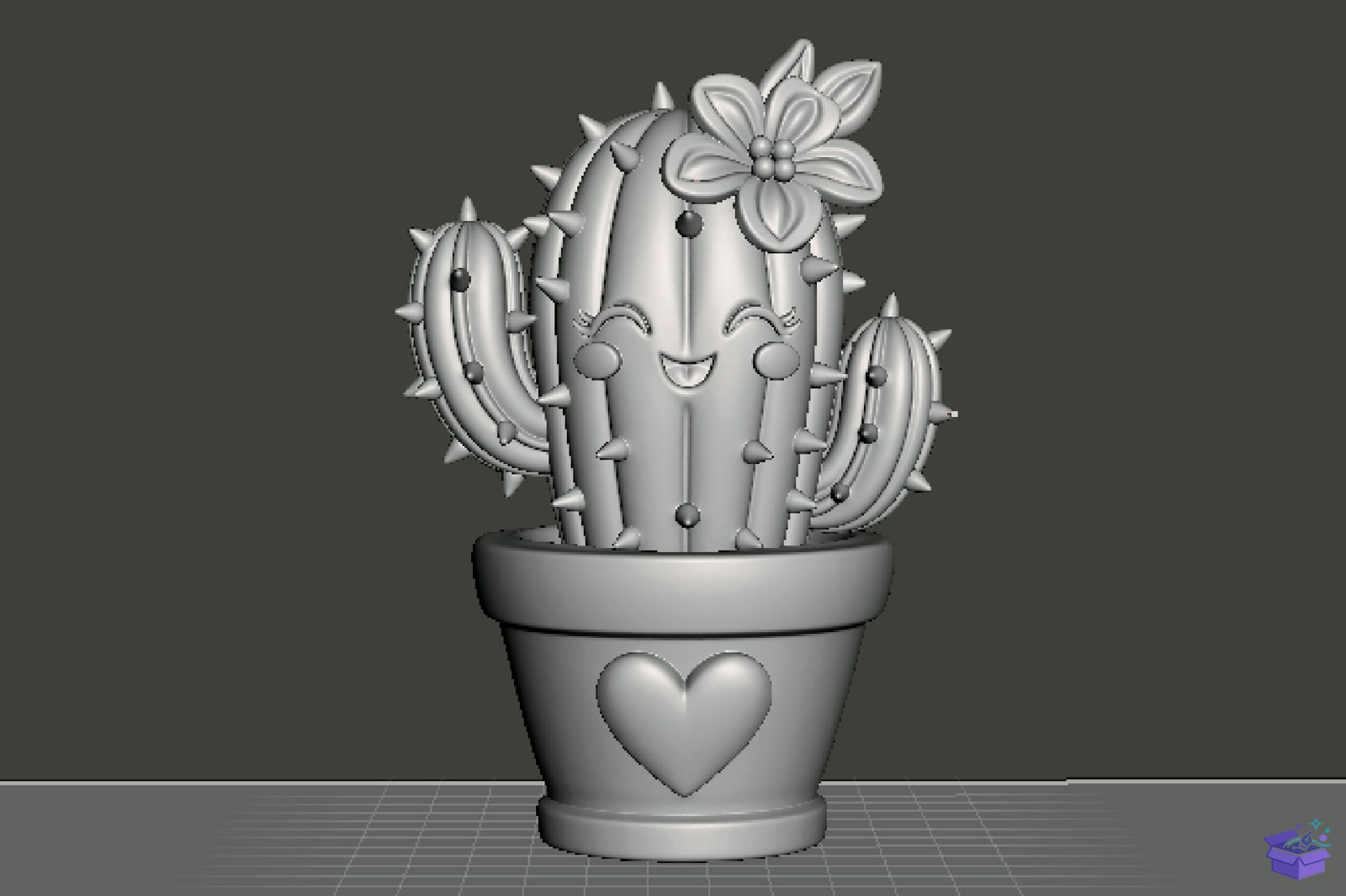 Cute Smiling Cactus İn Kalp Temalı Pot 3D STL - 3D Baskı ve Model Dosyası (STL, OBJ, 3MF) - detaylı önizleme 3