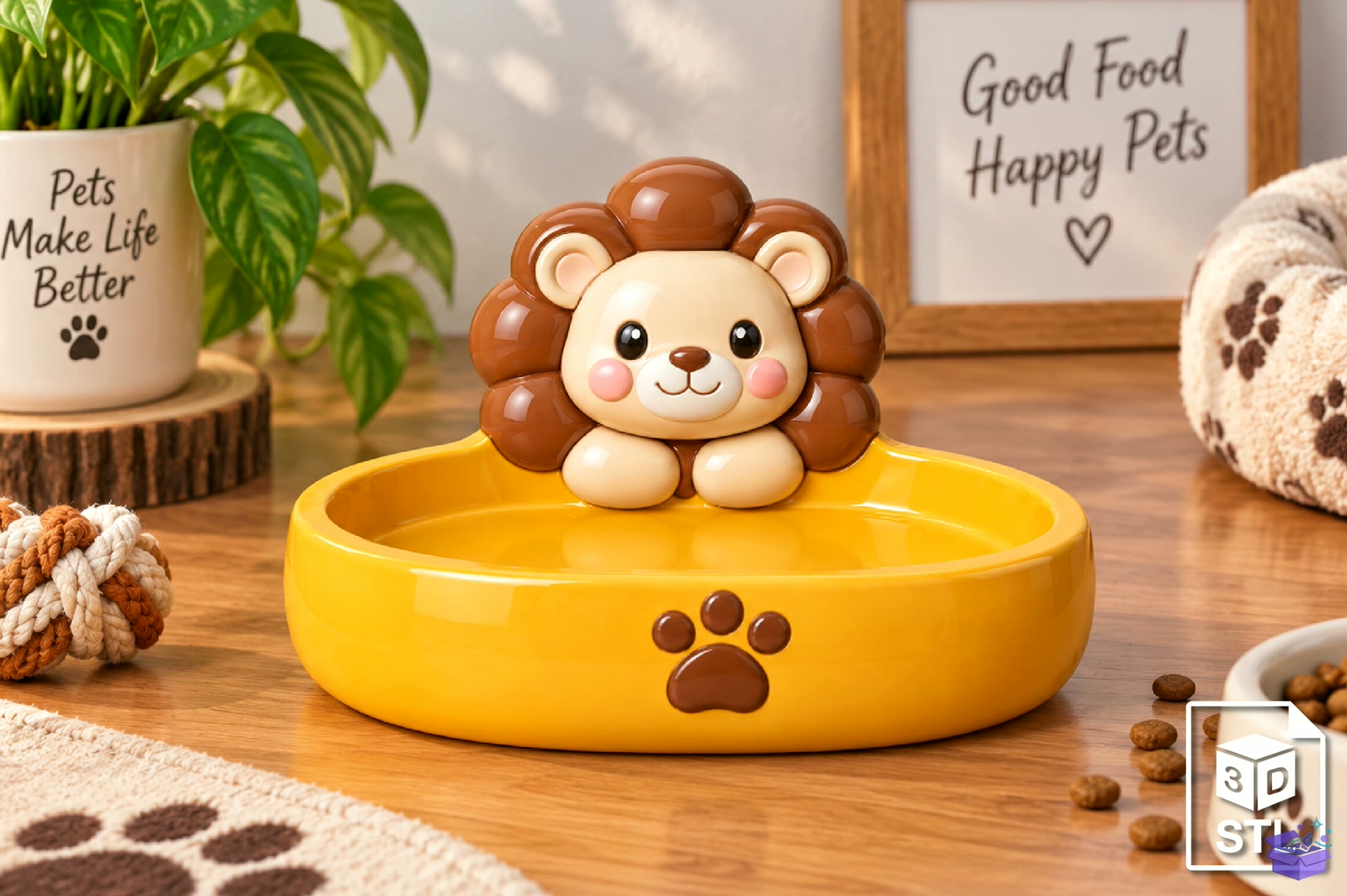 Cute Lion Pet Bowl STL 3D Baskı - 3D Baskı ve Model Dosyası (STL, OBJ, 3MF)