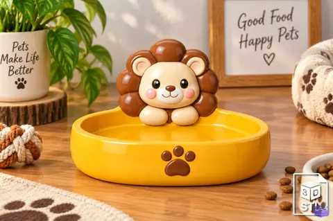 Cute Lion Pet Bowl STL 3D Baskı - 3D Baskı ve Model Dosyası (STL, OBJ, 3MF) - 3D Baskı  İndir (STL, OBJ, 3MF)
