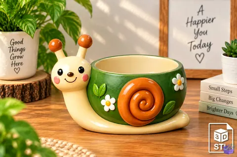 Cute Snail Saksı Tasarımı STL 3D Baskı - 3D Baskı ve Model Dosyası (STL, OBJ, 3MF) - 3D Baskı  İndir (STL, OBJ, 3MF)