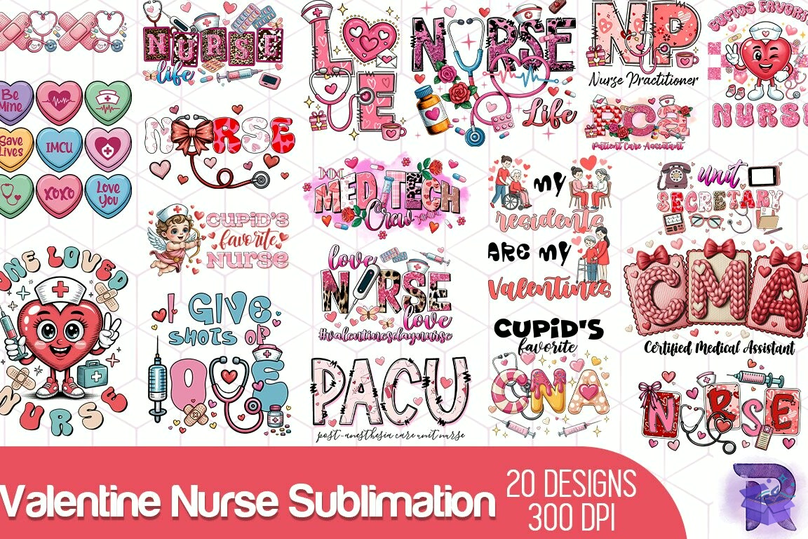 Valentine Nurse Süblimasyon Baskı - DTF & Süblimasyon Baskı Tasarımı (SVG, DXF, EPS, PNG)