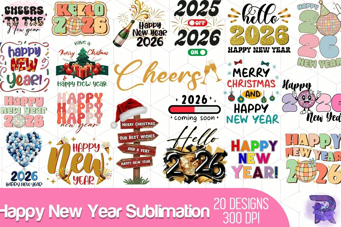 Happy New Year Süblimasyon Baskı - DTF & Süblimasyon Baskı Tasarımı (SVG, DXF, EPS, PNG) - Vektörel Tasarım ve İndirilebilir Çizim Dosyası