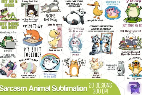 "Sarcasm Animal" Alaycı Hayvan Tasarımları (20 Tasarım) (Model 3) - DTF & Süblimasyon Baskı Tasarımı (PNG) - Süblimasyon İndir (PNG)