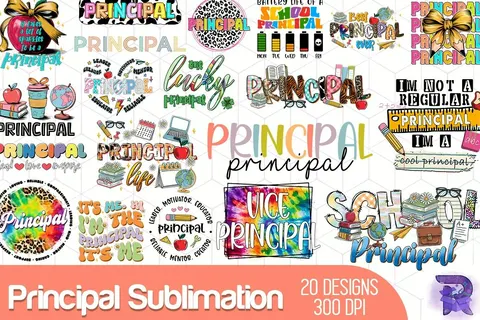 "Principal" Okul Müdürü Tasarımları (20 Tasarım) - DTF & Süblimasyon Baskı Tasarımı (PNG) - Süblimasyon İndir (PNG)