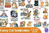 Komik Kedi Tasarımları (20 Tasarım) - DTF & Süblimasyon Baskı Tasarımı (PNG) - detaylı önizleme 1