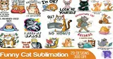 Komik Kedi Tasarımları (20 Tasarım) - DTF & Süblimasyon Baskı Tasarımı (PNG) - detaylı önizleme 2