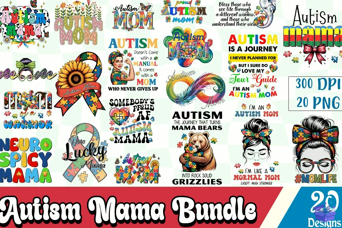 Autism Mom Süblimasyon Baskı - DTF & Süblimasyon Baskı Tasarımı (SVG, DXF, EPS, PNG) - Vektörel Tasarım ve İndirilebilir Çizim Dosyası