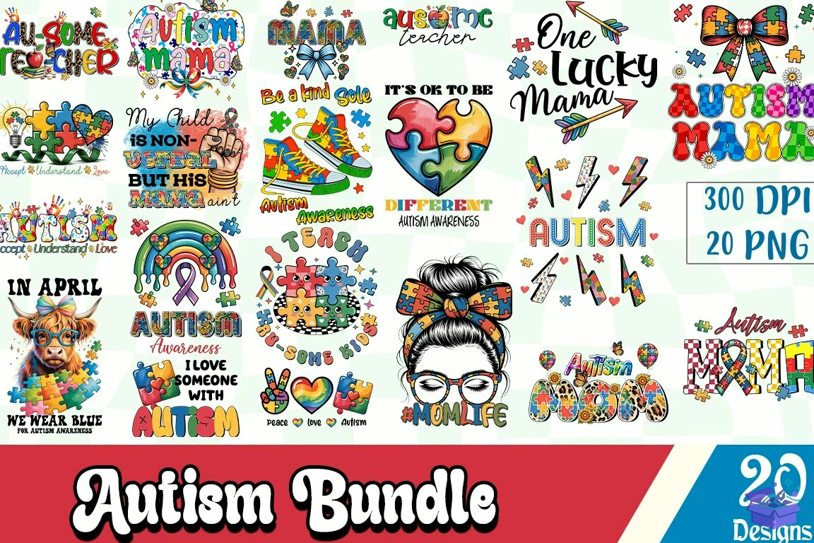 Autism Süblimasyon Baskı - DTF & Süblimasyon Baskı Tasarımı (SVG, DXF, EPS, PNG) - Vektörel Tasarım ve İndirilebilir Çizim Dosyası