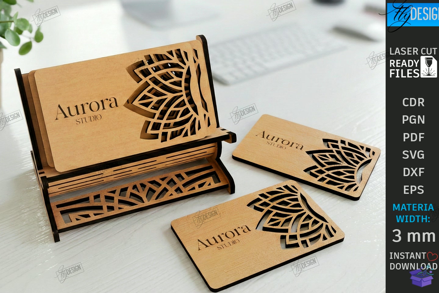 Business Card Tutucu Lazer Kesim Office - El İşi ve Kesim Dosyası (SVG, DXF, EPS, PNG)
