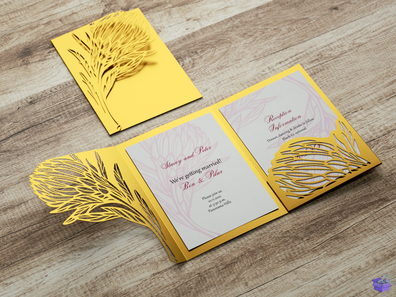Invitation Şablon With Protea Çiçek - El İşi ve Kesim Dosyası (SVG, DXF, EPS, PNG) - Vektörel Tasarım ve İndirilebilir Çizim Dosyası