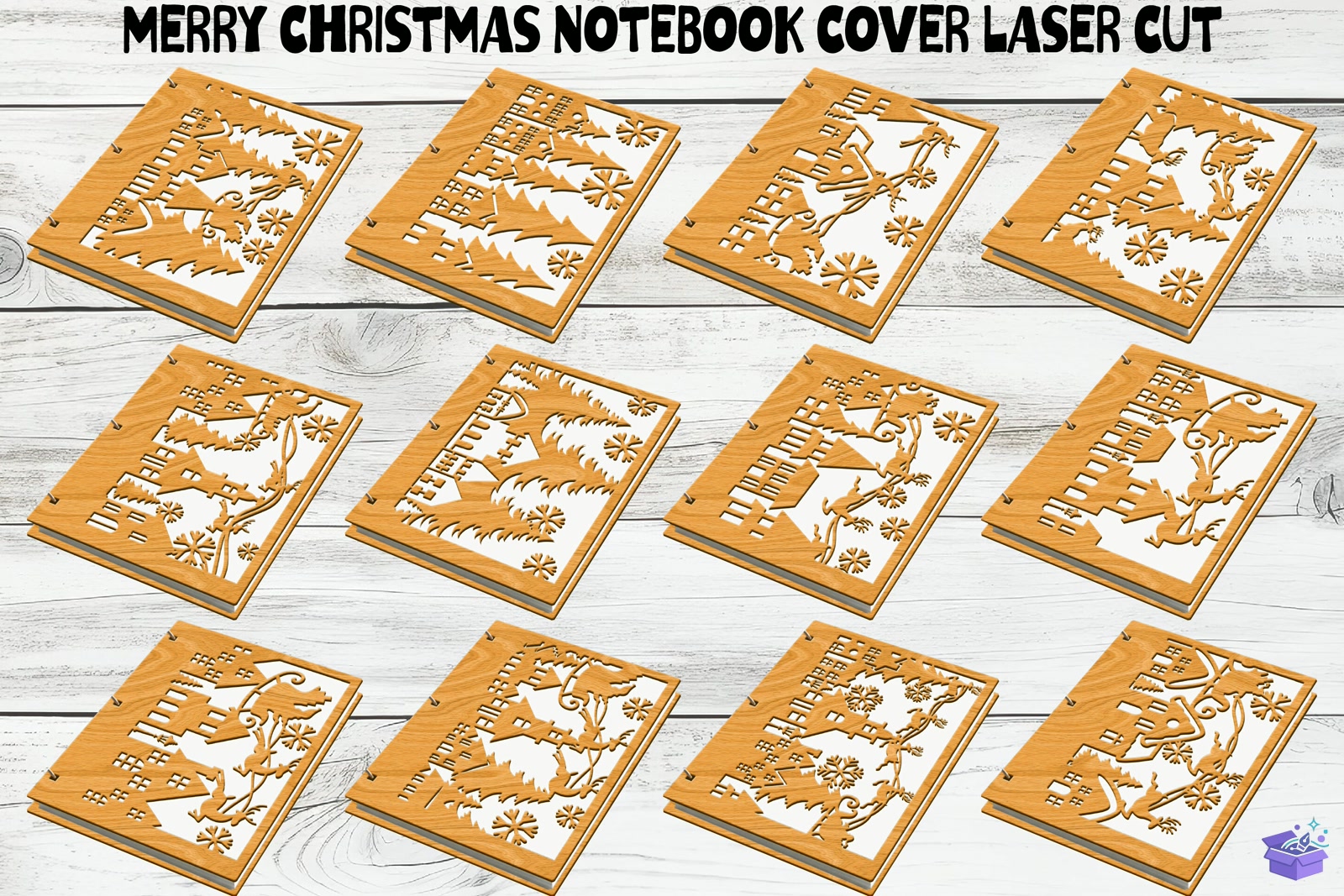 Merry Yılbaşı Notebook Cover Lazer Kesim - El İşi ve Kesim Dosyası (SVG, DXF, EPS, PNG)