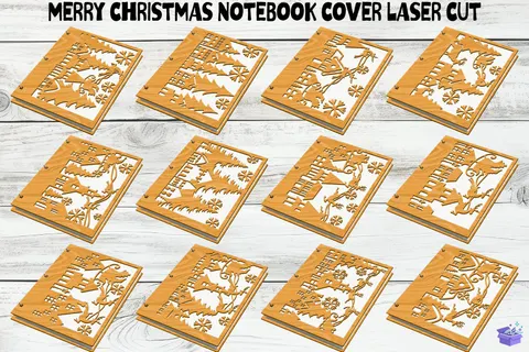 "Merry Christmas" Defter Kapağı (12 Tasarım) - Lazer Kesim ve Çizim Dosyası (SVG, DXF, EPS, AI) - Lazer Kesim Dosyaları İndir (DXF, SVG, AI)