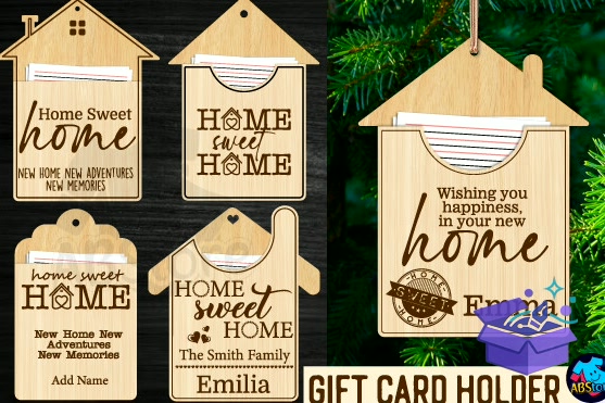 Home Sweet Home Gift Card Tutucu Svg - Lazer Kesim ve Çizim Dosyası (SVG, DXF, EPS, PNG)