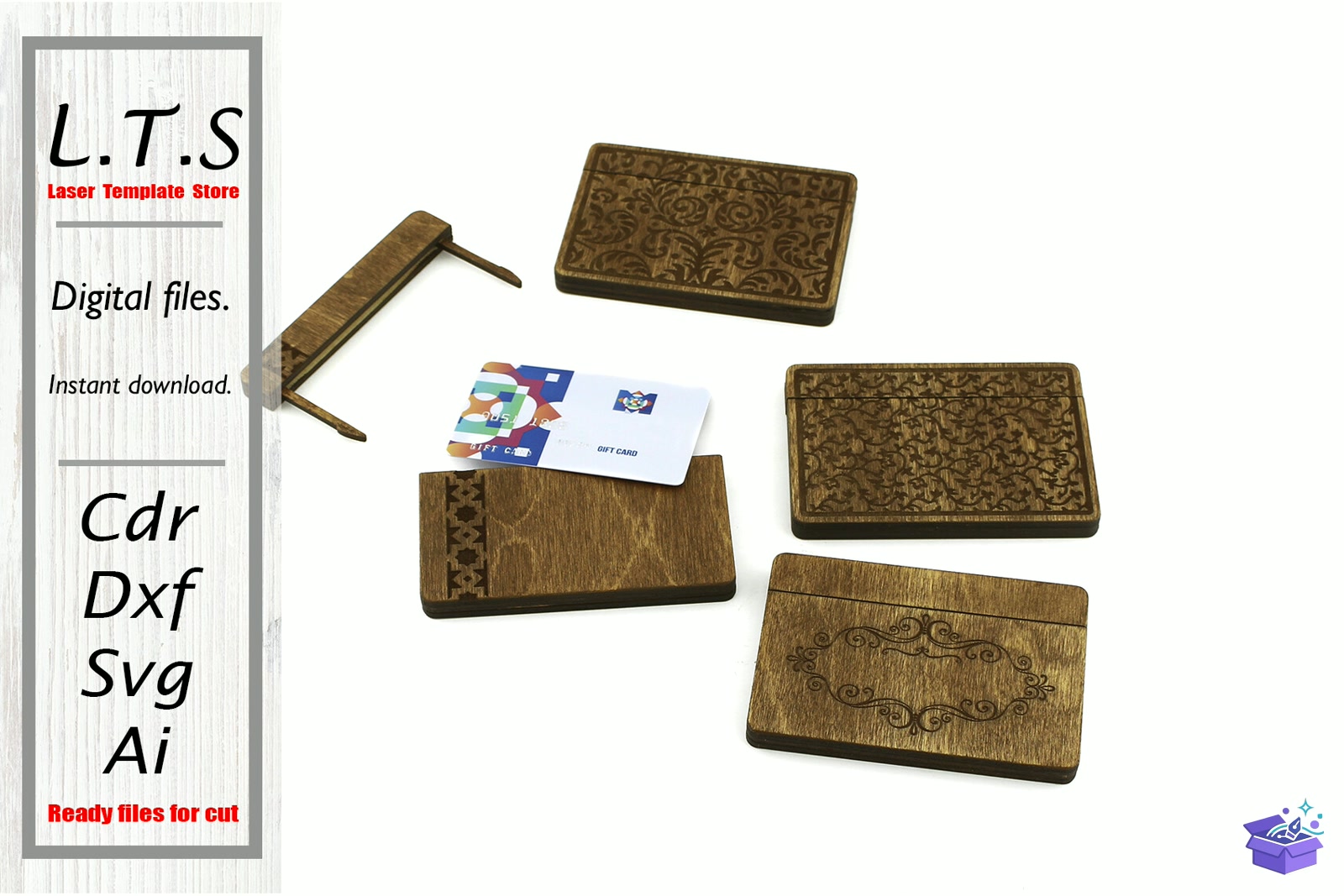 Gift Credit Card Kutu. 4 Models - Lazer Kesim ve Çizim Dosyası (SVG, DXF, EPS, PNG)