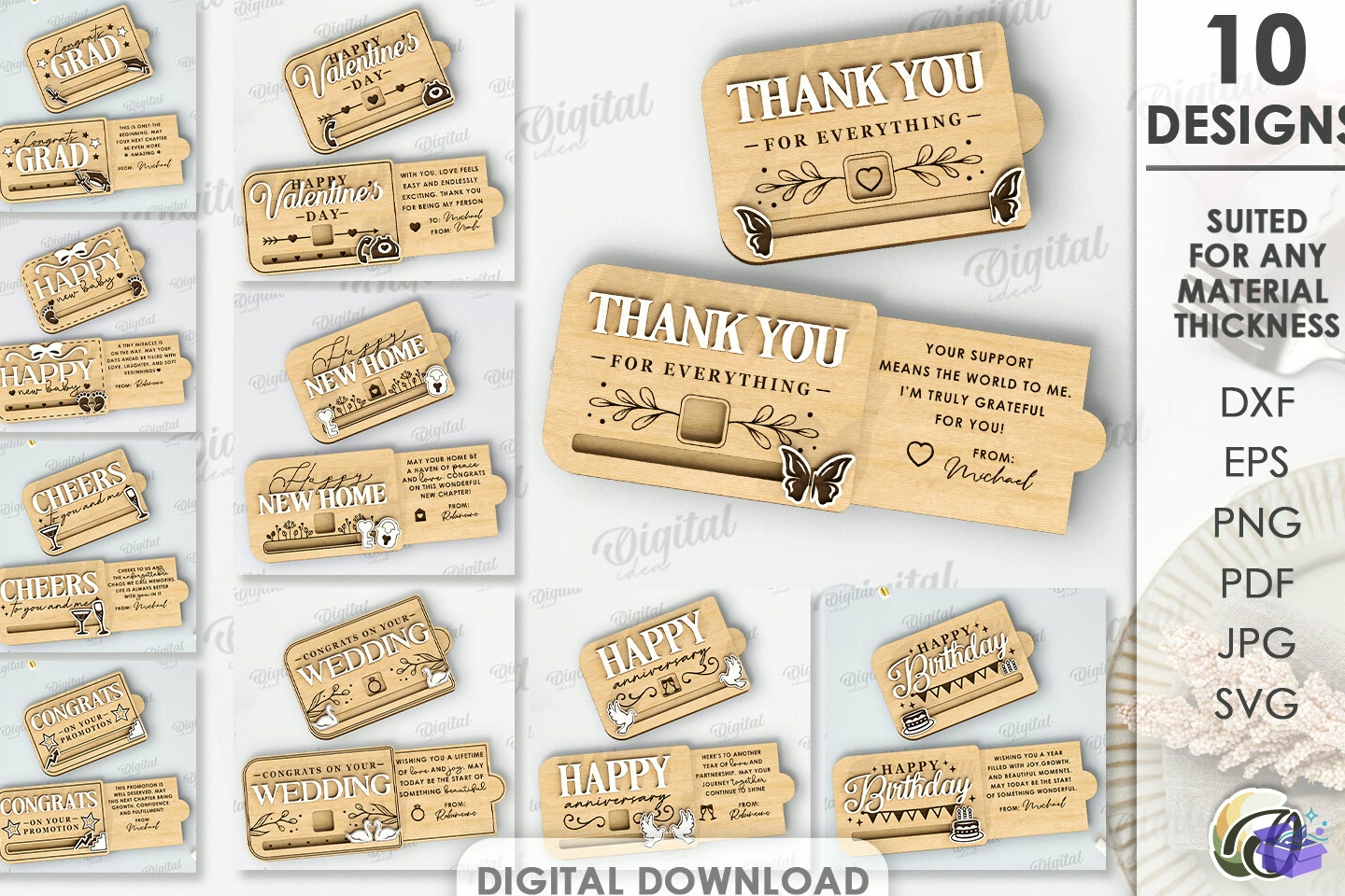 Sliding Greeting Cards Lazer Kesim - 3D Baskı ve Model Dosyası (STL, OBJ, 3MF)