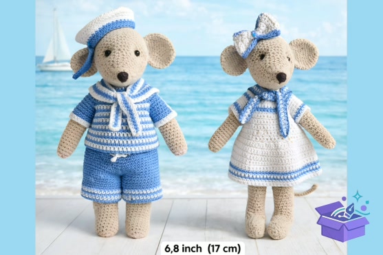 Sailor Mouse Crochet Outfit Desen PDF - El İşi ve Kesim Dosyası (SVG, DXF, EPS, PNG)