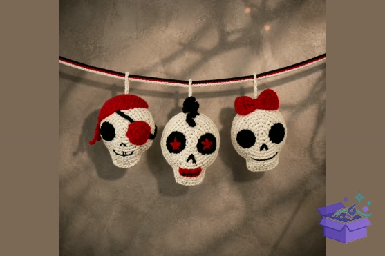 Crochet Skull Garland Desen PDF - El İşi ve Kesim Dosyası (SVG, DXF, EPS, PNG)