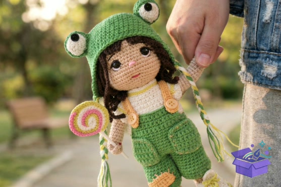 Frog Hat Doll Crochet Desen - El İşi ve Kesim Dosyası (SVG, DXF, EPS, PNG) - Vektörel Tasarım ve İndirilebilir Çizim Dosyası